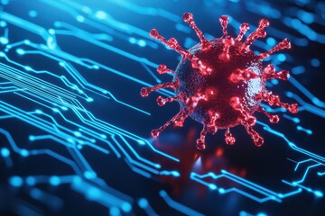Poster - Futuristic concept of evolving AI virus in cyberspace with intricate digital background