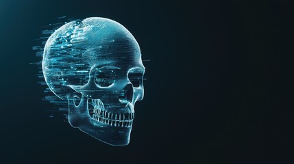 Poster - Glowing Digital Skull Visualization in Cyber Aesthetic for Futuristic Concepts