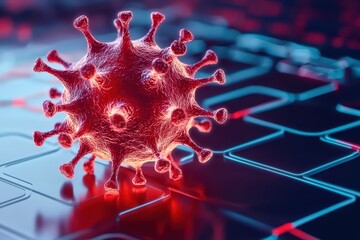 Poster - Glowing Virus Spreading Through Cyber Network with Digital Elements and Data Effects