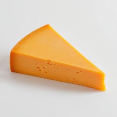 Poster - Sharp cheddar cheese slice on a white background showcasing its rich color and smooth texture
