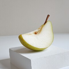 Poster - Crisp white pear slice displayed on a minimalist light background with subtle textures