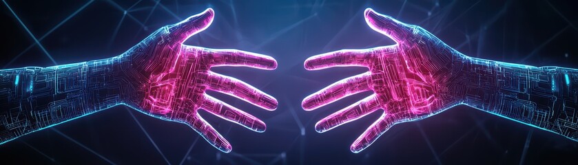 Poster - Neon Hands Manipulating Cyberspace in a Digital Environment with Futuristic Aesthetic Effects