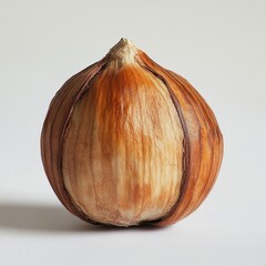 Poster - Single roasted hazelnut with a shiny brown surface resting on a light background