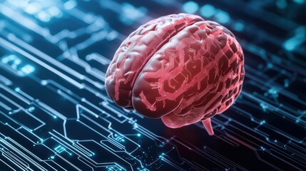 Poster - Neural Network Brain with Circuit Patterns Representing AI Technology and Data Processing Concepts