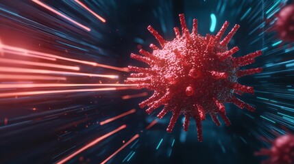 Poster - futuristic virus concept with cyber attack elements in a digital world