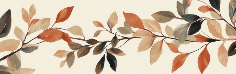 Poster - Natural design featuring branches with colorful leaves in autumn shades against a light background