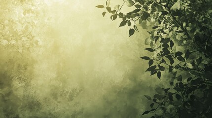 Aufkleber - Muted olive green background with subtle leaf details and soft texture enhancing a tranquil atmosphere