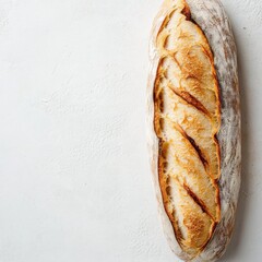 Aufkleber - Fresh baguette with crispy golden crust, showcasing artisanal baking techniques in a rustic kitchen setting
