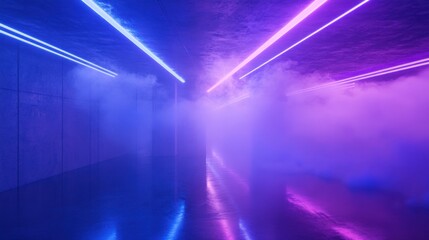 Poster - Cosmic-inspired space with violet hues and glowing neon lights creating a surreal atmosphere