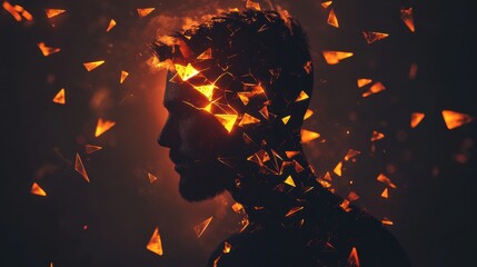 Aufkleber - Man radiating with glowing fragments surrounded by an ethereal atmosphere during a creative concept portrayal