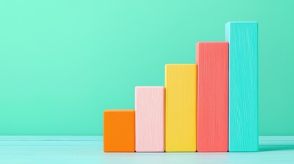 Poster - A colorful display of stacked blocks in varying heights against a teal background, symbolizing growth and progress.