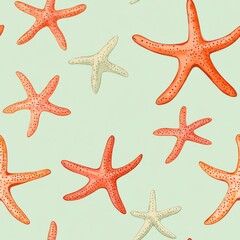 Poster - Doodle artwork features calming starfish in soft watercolor tones on a pale background