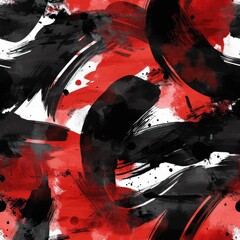 Fototapete - Vivid bold doodle watercolor patterns featuring striking red and black brush strokes against a white backdrop