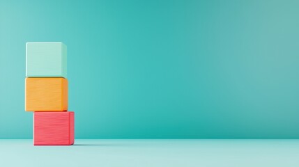 Poster - Colorful building blocks stacked on a vibrant background, creating a playful and modern aesthetic.