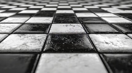 Fototapete - A black and white checkered texture background is showcased in this modern abstract grid wallpaper illustration with a seamless geometric square pattern design