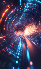Poster - Mesmerizing optical fiber tunnel with vibrant light effects and futuristic design concept