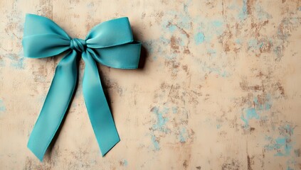 Poster - A light blue twisted ribbon is showcased on a pastel background in this top view photograph with copy space