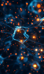 Poster - Digital rendering displaying neural network connection with vibrant glowing particles elements