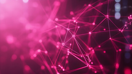 Poster - Futuristic Networked System Visualization with Luminescent Pink Nodes and Interconnected Lines