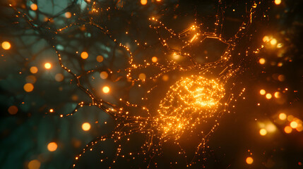 Poster - Abstract Neural Network Structure, Glowing Synapses and Neurons Concept Illustration