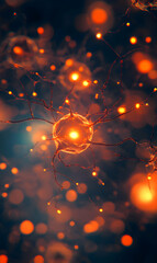 Poster - Dynamic neural network visualization showcasing synaptic activity and connectivity pathways