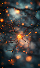 Poster - Abstract Neuron Network with Glowing Connections, Neural Network Concept and Brain Activity