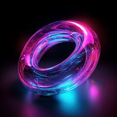 Poster - This Stock png image presents a round pink and blue swirl with a spiral effect, situated on a black background, and includes a 3D circle shape, a wavy ring with purple and cyan colors, and a glowing