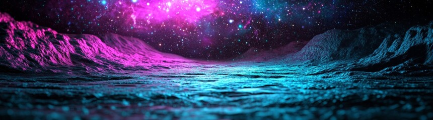 Poster - the picture features a violet and blue gradient of flowing liquid interspersed with shiny small part