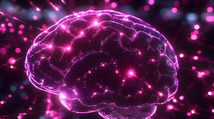 Poster - Glowing conceptual brain representing thought processes and intelligence illumination, sparky effect