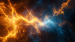 © Biru Langit Desember - Mystical cosmic clash depicting a blend of celestial fire and enigmatic deep-space elements