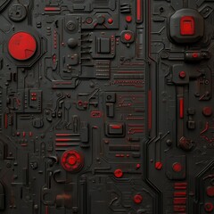 Poster - the futuristic appearance of this wall is defined by its high-tech composition of electronic hardwar