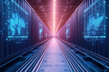 Poster - AI Powered Logistics Control Room with Holographic Displays in a Futuristic Environment