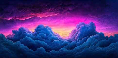 Fototapete - The painting is a beautiful watercolor representation of a sky with purple and blue clouds, making it perfect for incorporation into artistic projects and backgrounds