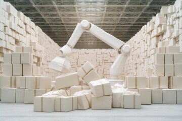 Poster - Giant Robotic Arm Sorting Packages in Modern Warehouse Environment