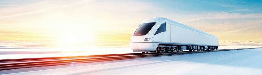 Poster - Futuristic Railway Transport in Space Age Environment with Clear Blue Skies and Sunrise Background