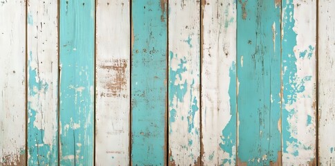 Fototapete - Light blue paint on a weathered wooden surface reveals a distressed texture and chipped paint, characteristic of a vintage, worn look
