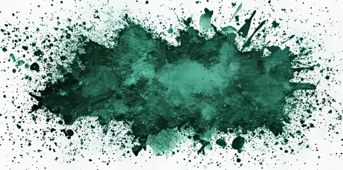 Poster - Vibrant splashes of color surround a green watercolor stain that forms an abstract shape on a white background