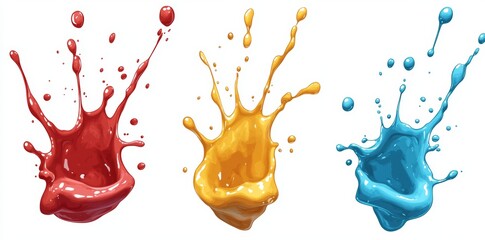 Poster - A white background is adorned with abstract shapes created by splashes of red, pink, yellow, and blue watercolor