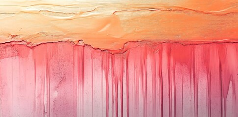 Poster - Orange and peach watercolor paint, applied in loose brush strokes, generates a unique abstract pattern on a canvas of white textured paper