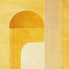 Poster - Golden Harmony Abstract Geometric Composition with Arches and Vertical Lines Minimalist Style