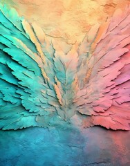 Fototapete - The combination of colorful watercolor and a border resembling feathers generates a negative space