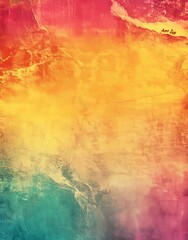 Fototapete - Yellow abstract painting that has a textured background made up of pink and gray brushstrokes