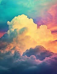 Poster - An abstract design is created by a soft textured watercolor background that incorporates a blue and yellow gradient