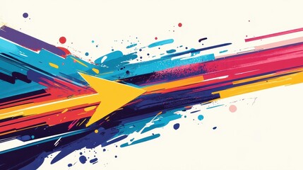 Poster - A colorful abstract image features a yellow directional arrow