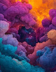 Poster - Cosmic watercolor painting featuring a swirling mix of vibrant colors, nebula, and stars