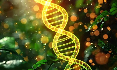 Poster - exploring the fascinating beauty of dna strands illuminated by sparkling light in a lush green setti