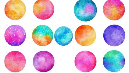 Poster - Colorful circles of watercolor blend together to create a gorgeous gradient palette on white