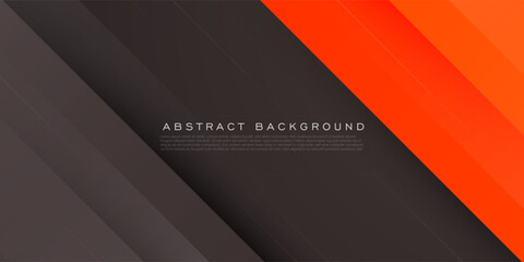 Wall Mural - abstract papercut 3d background with overlap orange shapes on dark brown color background. trendy de