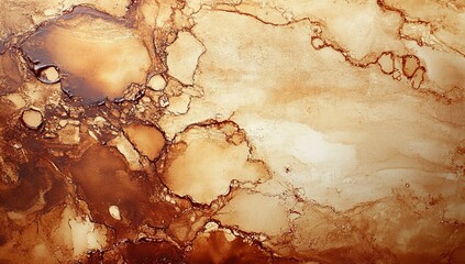 Poster - Brown watercolor paint creates an abstract background that features various stains