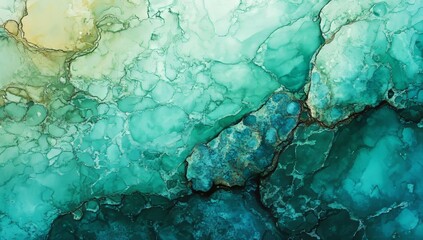 Poster - The watercolor painting generates a gorgeous turquoise and green abstract background image
